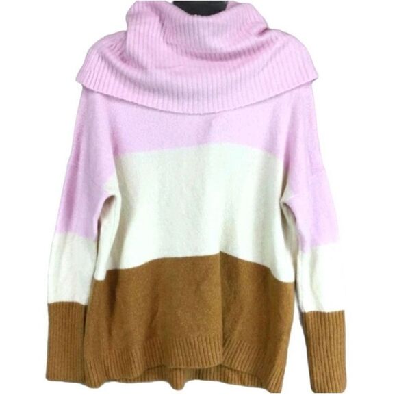 French Connection Color Block Cowl Neck Sweater Pullover Knit Top Size Medium - Picture 3 of 7